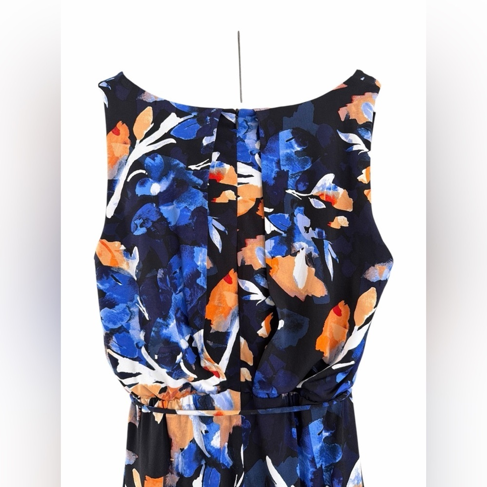 Tahari Vibrant Blue and Orange Floral Wide Pants Maxi Jumpsuit - Picture 5 of 6